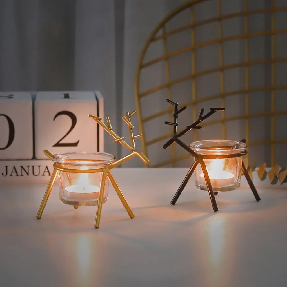 Wrought Iron Fawn Candle Holder for Elegant Home Decor and Ambiance ZMJZGJSD00855-Black